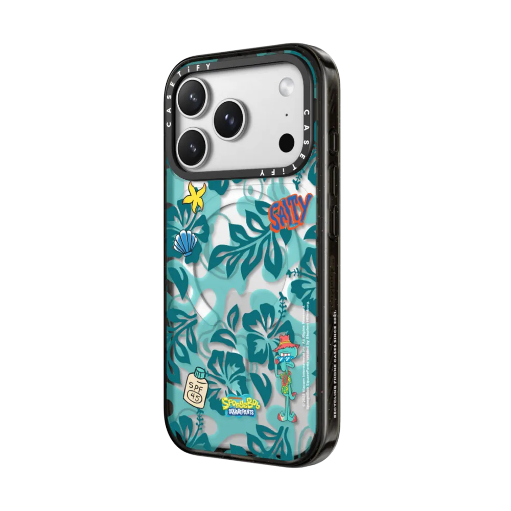 Mirror Ring Stand iPhone 17 Pro Max Case MagSafe Compatible - SpongeBob Hibiscus Pattern Phone Case - Squidward