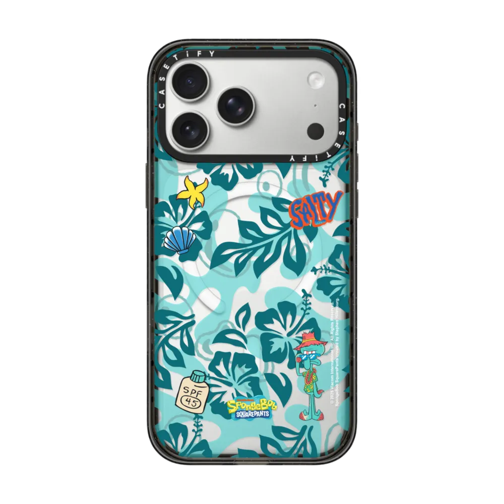 Mirror Ring Stand iPhone 17 Pro Max Case MagSafe Compatible - SpongeBob Hibiscus Pattern Phone Case - Squidward