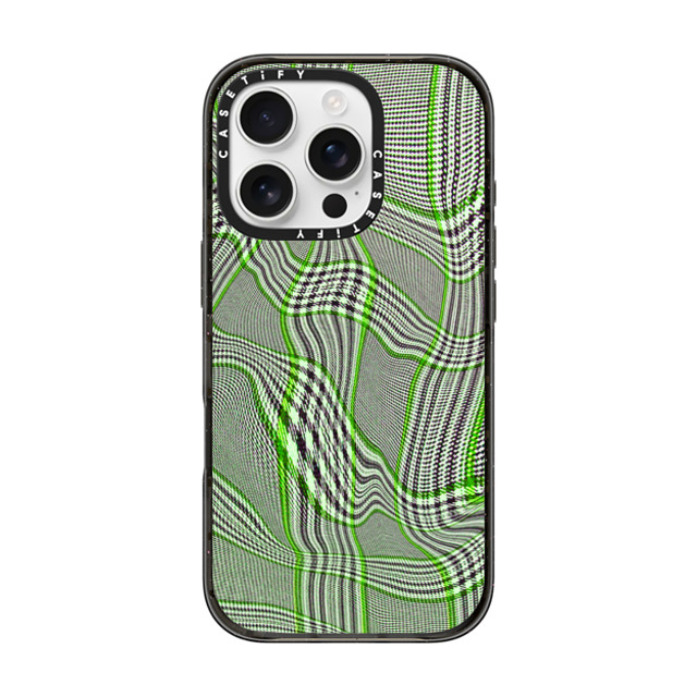 CASETiFY iPhone 16 Pro ケース ブラック インパクトケース Surrealism Surrealism Distorted Plaid - Green Father's Day CASETiFY iPhone 16 Pro ケース ブラック インパクトケース Surrealism Surrealism Distorted Plaid - Green Father's Day