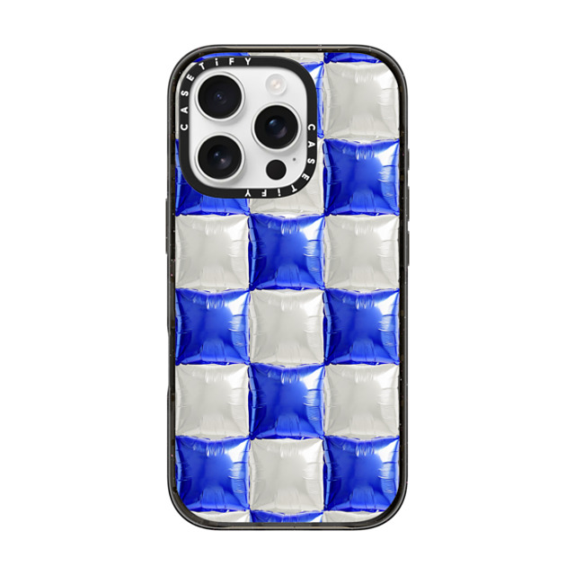 CASETiFY iPhone 16 Pro ケース ブラック インパクトケース MagSafe対応 Y2K,Pattern Balloon Checkers - Royal Blue