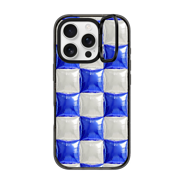 CASETiFY iPhone 16 Pro ケース ブラック インパクトリングスタンドケース MagSafe対応 Y2K,Pattern Balloon Checkers - Royal Blue