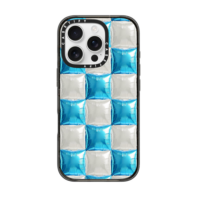 CASETiFY iPhone 16 Pro ケース ブラック インパクトケース MagSafe対応 Y2K,Pattern Balloon Checkers - Sky Blue