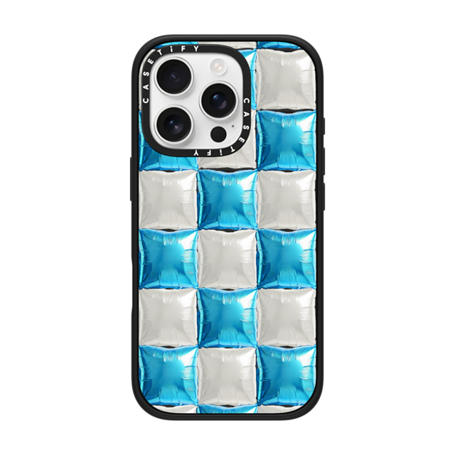 CASETiFY iPhone 16 Pro ケース マットブラック インパクトケース MagSafe対応 Y2K,Pattern Balloon Checkers - Sky Blue