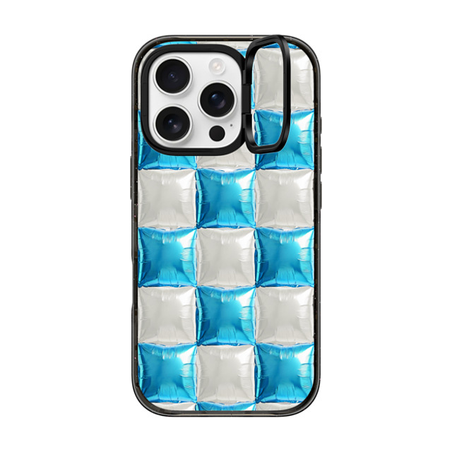 CASETiFY iPhone 16 Pro ケース ブラック インパクトリングスタンドケース MagSafe対応 Y2K,Pattern Balloon Checkers - Sky Blue