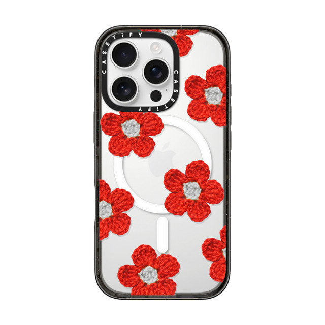 CASETiFY iPhone 16 Pro ケース ブラック インパクトケース MagSafe対応 Y2K,Pattern Crochet Flowers - Red