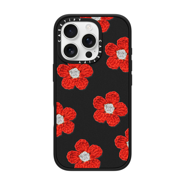 CASETiFY iPhone 16 Pro ケース マットブラック インパクトケース MagSafe対応 Y2K,Pattern Crochet Flowers - Red