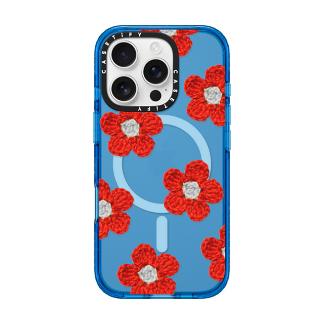 CASETiFY iPhone 16 Pro ケース スカイブルー インパクトケース MagSafe対応 Pattern,Y2K Y2K,Pattern Crochet Flowers - Red Back to School CASETiFY iPhone 16 Pro ケース スカイブルー インパクトケース MagSafe対応 Pattern,Y2K Y2K,Pattern Crochet Flowers - Red Back to School