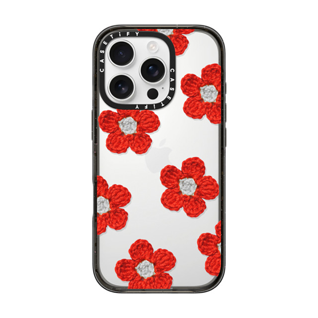 CASETiFY iPhone 16 Pro ケース ブラック インパクトケース Y2K,Pattern Crochet Flowers - Red