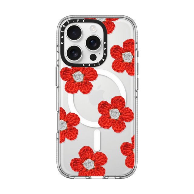 CASETiFY iPhone 16 Pro ケース クリア クリア ケース MagSafe対応 Y2K,Pattern Crochet Flowers - Red