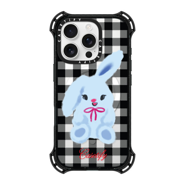 CASETiFY iPhone 16 Pro Case Black バウンスケース Animal,Cartoon Bunny with Plaid CASETiFY iPhone 16 Pro Case Black バウンスケース Animal,Cartoon Bunny with Plaid