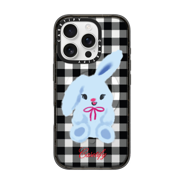 CASETiFY iPhone 16 Pro ケース ブラック インパクトケース MagSafe対応 Animal,Cartoon Bunny with Plaid