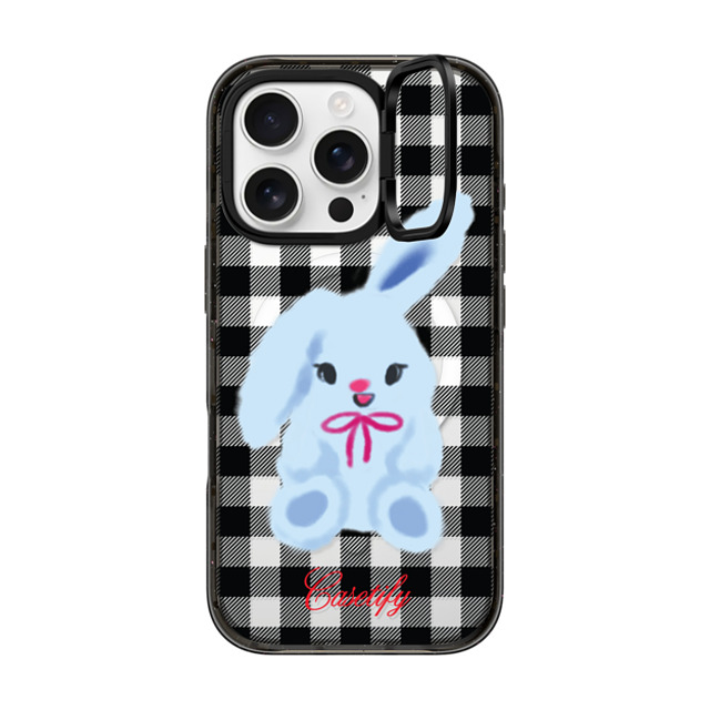 CASETiFY iPhone 16 Pro ケース ブラック インパクトリングスタンドケース MagSafe対応 Animal,Cartoon Bunny with Plaid