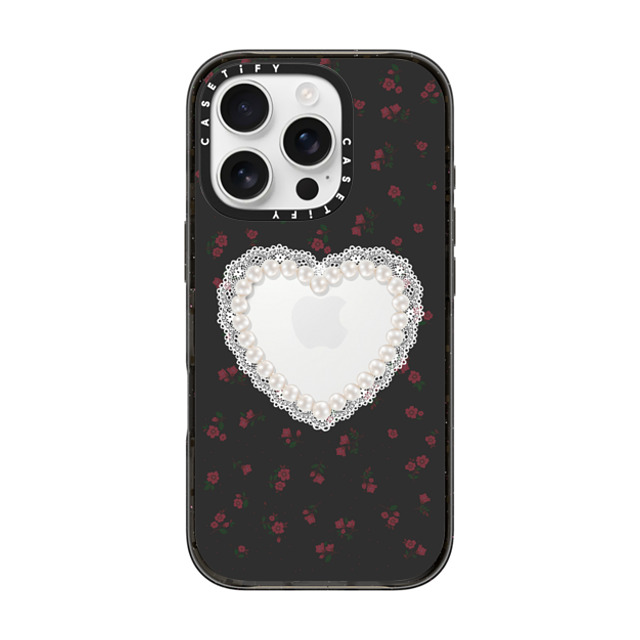 CASETiFY iPhone 16 Pro ケース ブラック インパクトケース MagSafe対応 Heart,Cottagecore Gothic Pearly Heart