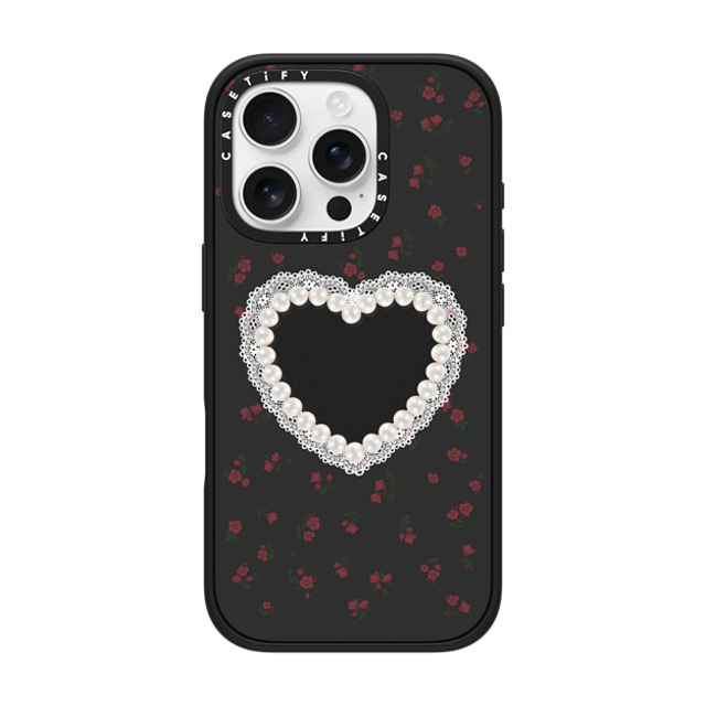 CASETiFY iPhone 16 Pro ケース マットブラック インパクトケース MagSafe対応 Heart,Cottagecore Gothic Pearly Heart