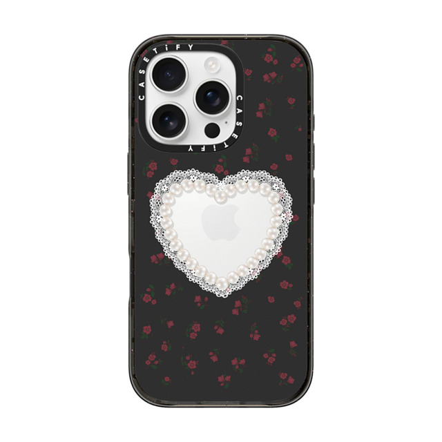 CASETiFY iPhone 16 Pro ケース ブラック インパクトケース Heart,Cottagecore Gothic Pearly Heart