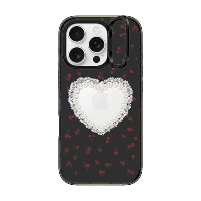 CASETiFY iPhone 16 Pro ケース ブラック インパクトリングスタンドケース MagSafe対応 Heart,Cottagecore Gothic Pearly Heart