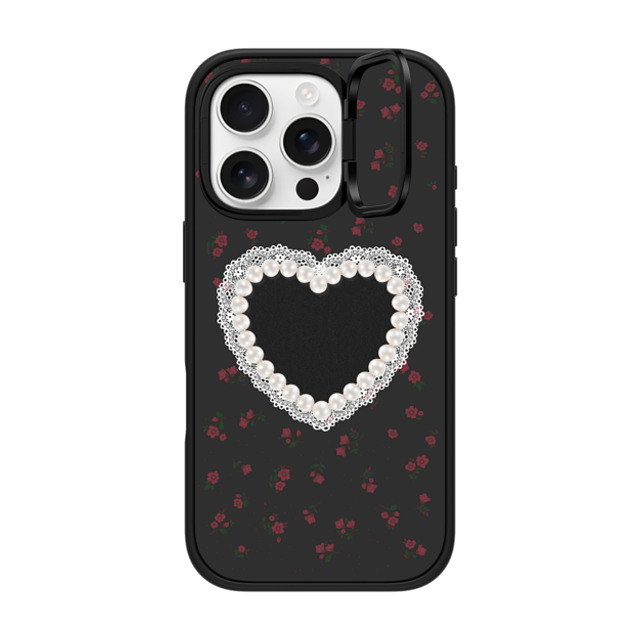 CASETiFY iPhone 16 Pro ケース マットブラック インパクトリングスタンドケース MagSafe対応 Heart,Cottagecore Gothic Pearly Heart