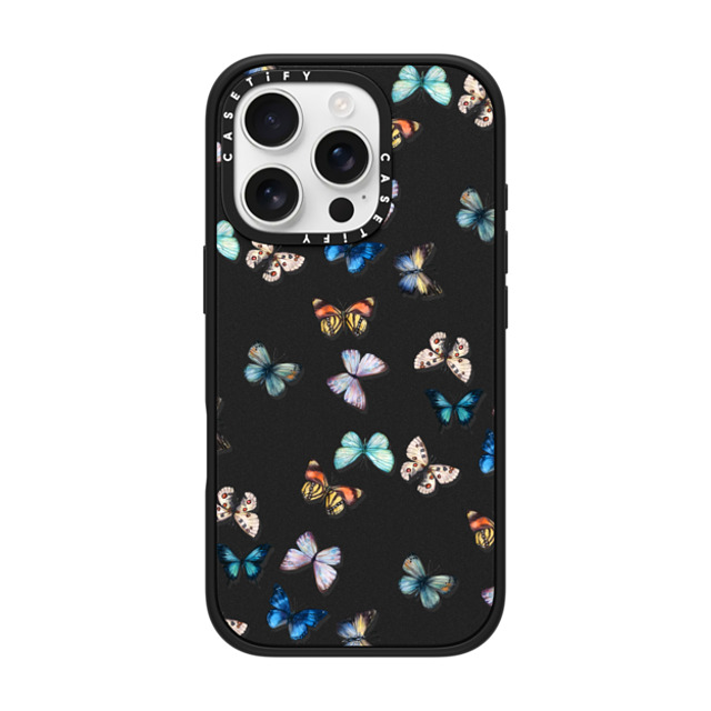 CASETiFY iPhone 16 Pro ケース マットブラック インパクトケース MagSafe対応 Animal Noir Butterfly