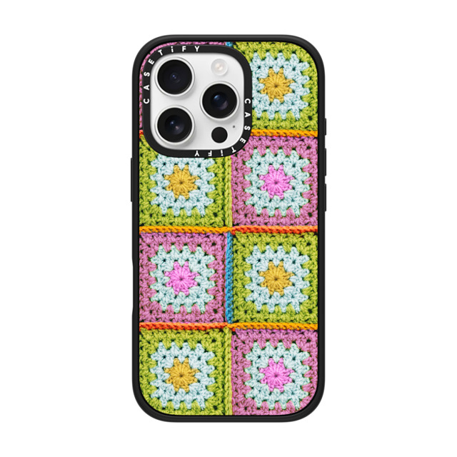 CASETiFY iPhone 16 Pro ケース マットブラック インパクトケース MagSafe対応 Cottagecore Crochet Granny Squares