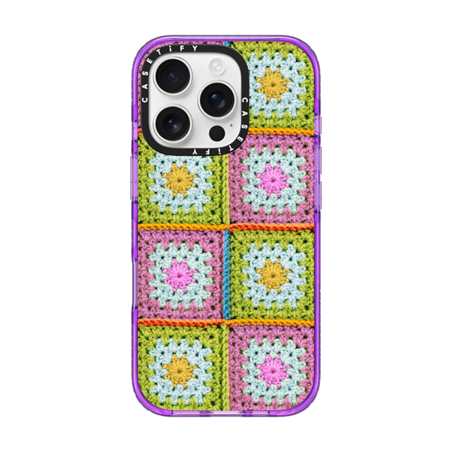 CASETiFY iPhone 16 Pro ケース パープル インパクトケース MagSafe対応 Cottagecore Crochet Granny Squares