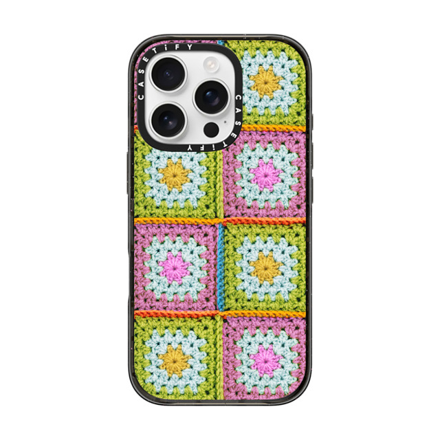 CASETiFY iPhone 16 Pro ケース ブラック インパクトケース Cottagecore Crochet Granny Squares