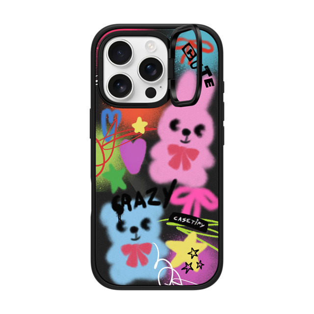 CASETiFY iPhone 16 Pro ケース マットブラック インパクトリングスタンドケース MagSafe対応 Street Art Cute & Crazy