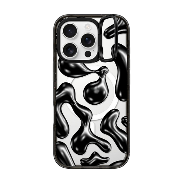 CASETiFY iPhone 16 Pro ケース ブラック インパクトリングスタンドケース MagSafe対応 Y2K,Pattern Liquid Groovy