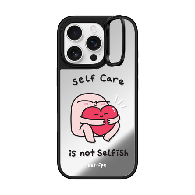 Ketnipz x CASETiFY iPhone 16 Pro �P�[�X Heart,Cartoon Silver on Black �~���[ �����O�X�^���h�P�[�X MagSafe�Ή� Self Care Case