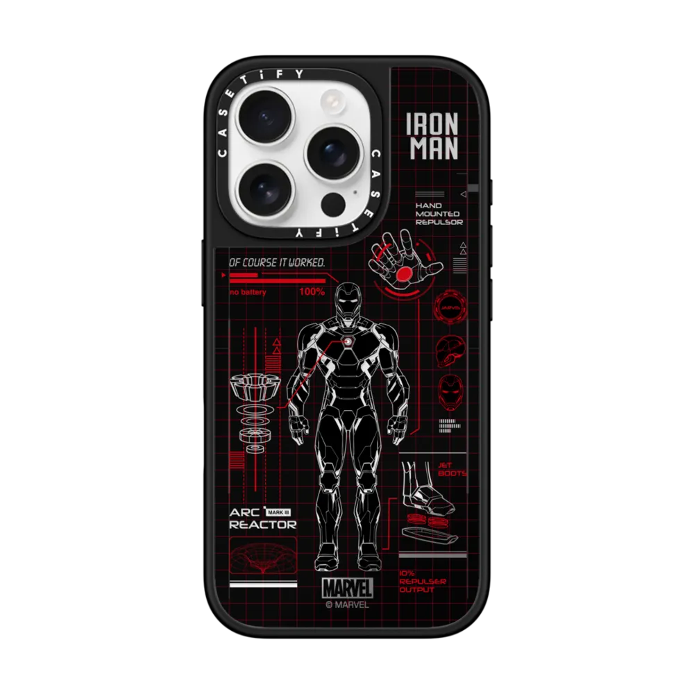 Mirror iPhone 16 Pro Case MagSafe Compatible - Iron Man Blue Print Tech Case - Red