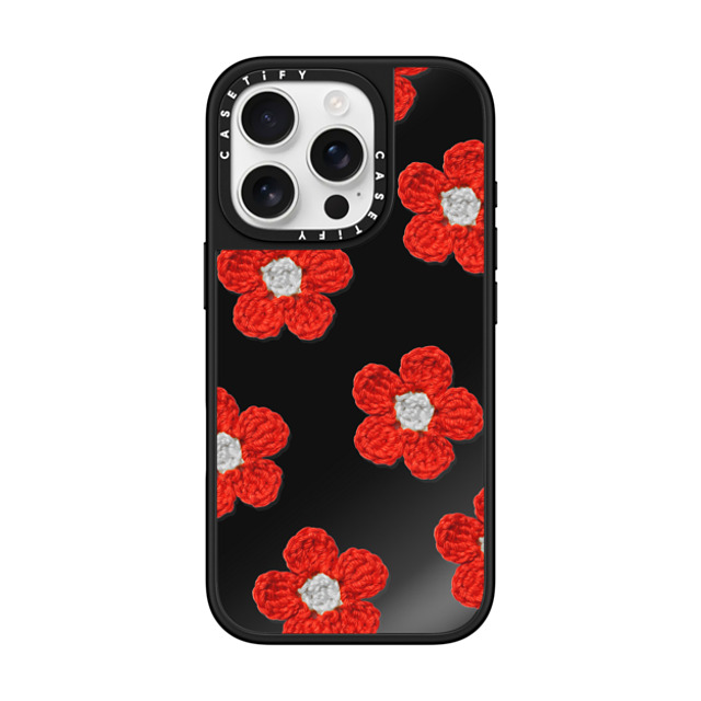 CASETiFY iPhone 16 Pro Case Black on Black ミラーケース MagSafe対応 Pattern,Y2K Y2K,Pattern Crochet Flowers - Red Father's Day CASETiFY iPhone 16 Pro Case Black on Black ミラーケース MagSafe対応 Pattern,Y2K Y2K,Pattern Crochet Flowers - Red Father's Day