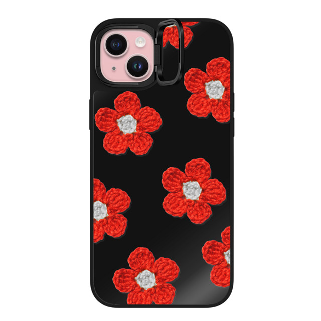 CASETiFY iPhone 15 Plus ケース Black on Black ミラー リングスタンドケース MagSafe対応 Pattern,Y2K Y2K,Pattern Crochet Flowers - Red Back to School CASETiFY iPhone 15 Plus ケース Black on Black ミラー リングスタンドケース MagSafe対応 Pattern,Y2K Y2K,Pattern Crochet Flowers - Red Back to School
