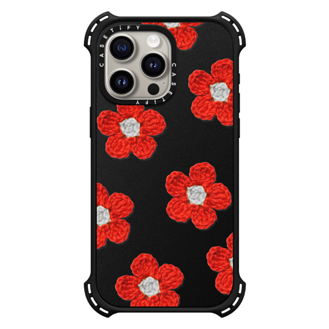 CASETiFY iPhone 15 Pro Max ケース マットブラック バウンスケース Y2K,Pattern Crochet Flowers - Red