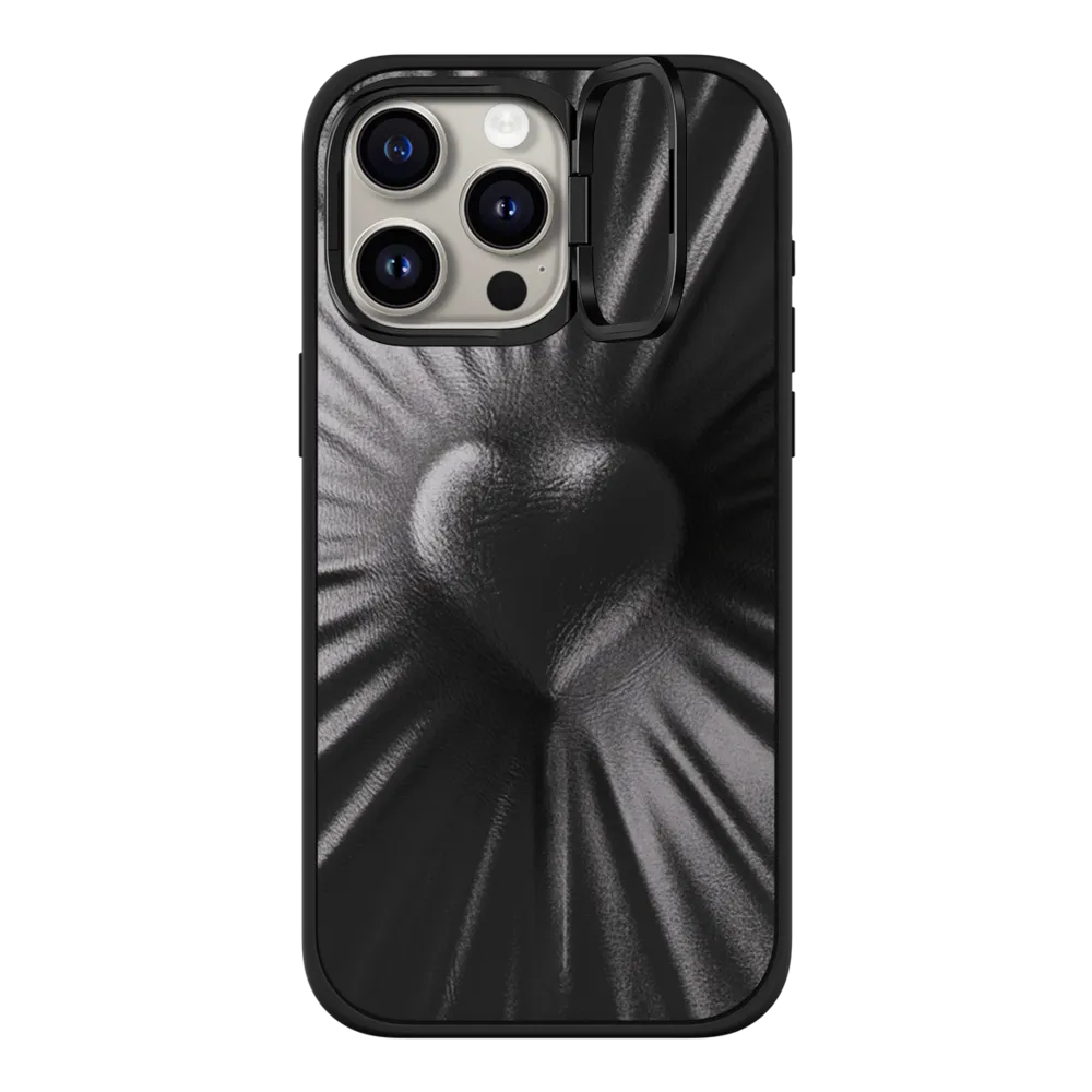 Impact Ring Stand iPhone 15 Pro Max Case MagSafe Compatible - Leather Heart