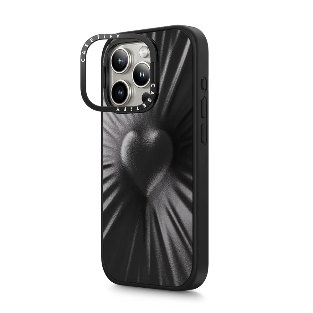 Impact Ring Stand iPhone 15 Pro Max Case MagSafe Compatible - Leather Heart