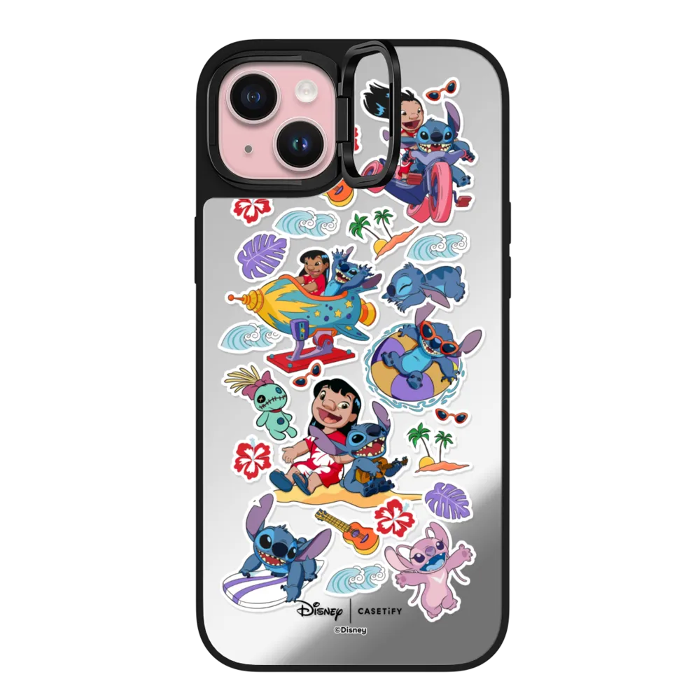 Mirror Ring Stand iPhone 15 Plus Case MagSafe Compatible - Lilo & Stitch Sticker Case