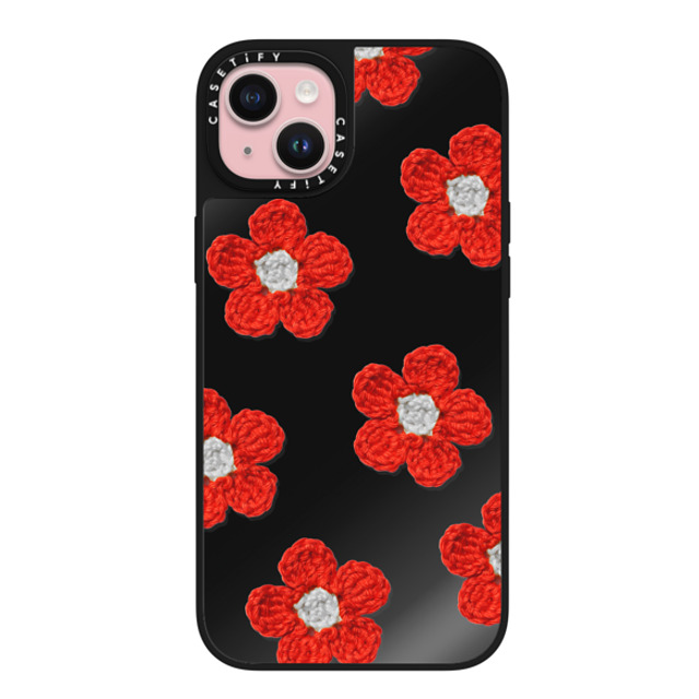CASETiFY iPhone 15 Plus Case Black on Black ミラーケース MagSafe対応 Pattern,Y2K Y2K,Pattern Crochet Flowers - Red Mother's Day CASETiFY iPhone 15 Plus Case Black on Black ミラーケース MagSafe対応 Pattern,Y2K Y2K,Pattern Crochet Flowers - Red Mother's Day