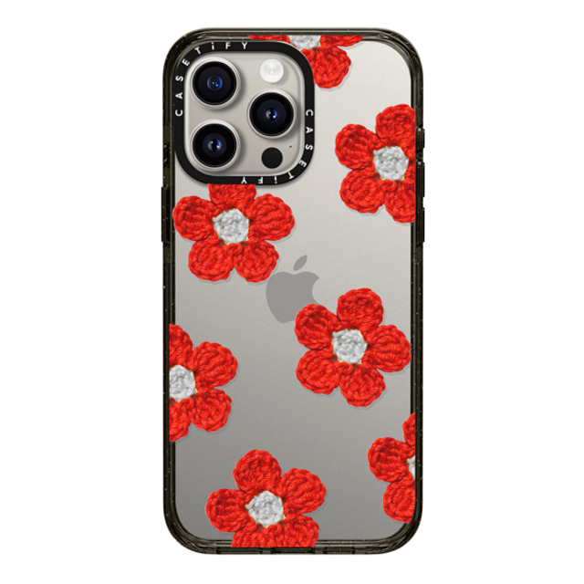 CASETiFY iPhone 15 Pro Max ケース ブラック インパクトケース Y2K,Pattern Crochet Flowers - Red