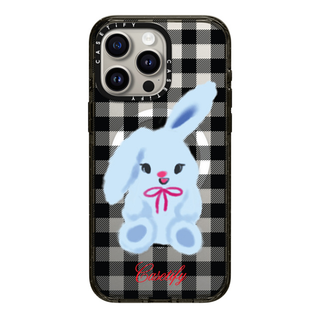 CASETiFY iPhone 15 Pro Max ケース ブラック インパクトケース MagSafe対応 Animal,Cartoon Bunny with Plaid