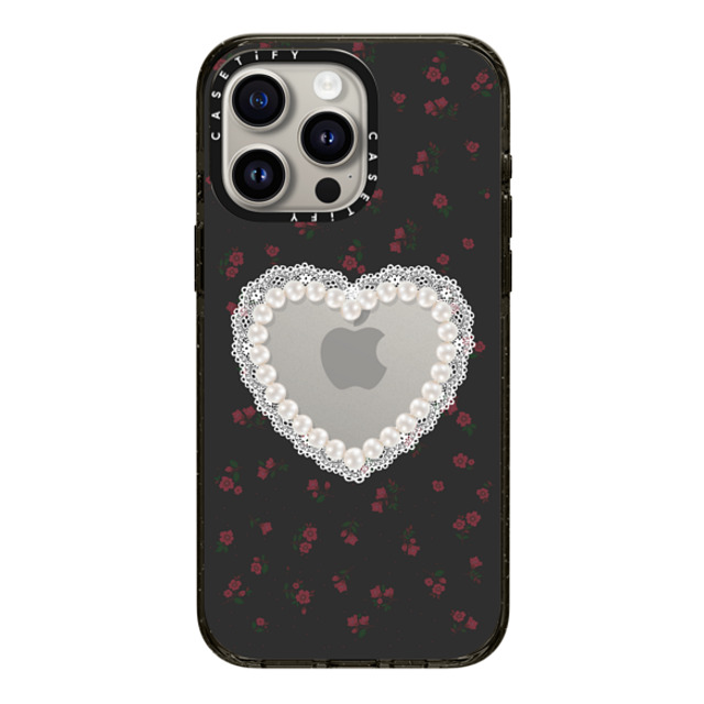 CASETiFY iPhone 15 Pro Max ケース ブラック インパクトケース Heart,Cottagecore Gothic Pearly Heart