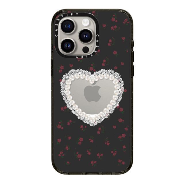 CASETiFY iPhone 15 Pro Max ケース ブラック インパクトケース MagSafe対応 Heart,Cottagecore Gothic Pearly Heart