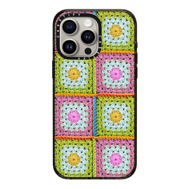 CASETiFY iPhone 15 Pro Max ケース ブラック インパクトケース MagSafe対応 Cottagecore Crochet Granny Squares