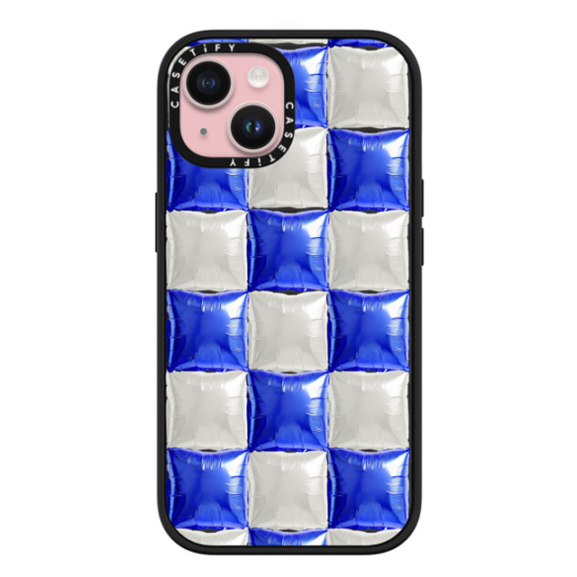 CASETiFY iPhone 15 ケース マットブラック インパクトケース MagSafe対応 Y2K,Pattern Balloon Checkers - Royal Blue