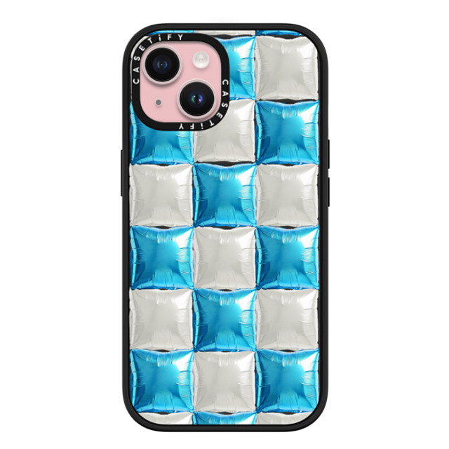 CASETiFY iPhone 15 ケース マットブラック インパクトケース MagSafe対応 Y2K,Pattern Balloon Checkers - Sky Blue