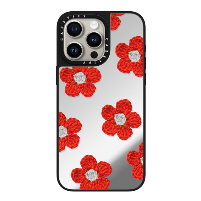 CASETiFY iPhone 15 Pro Max ケース Silver on Black ミラーケース MagSafe対応 Y2K,Pattern Crochet Flowers - Red