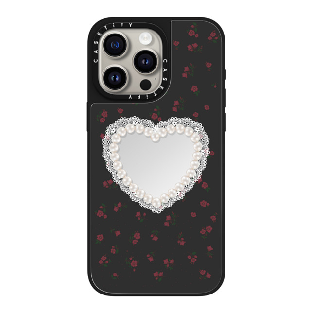 CASETiFY iPhone 15 Pro Max ケース Silver on Black ミラーケース MagSafe対応 Heart,Cottagecore Gothic Pearly Heart