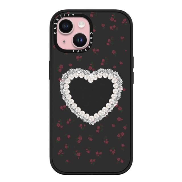 CASETiFY iPhone 15 ケース マットブラック インパクトケース MagSafe対応 Heart,Cottagecore Gothic Pearly Heart