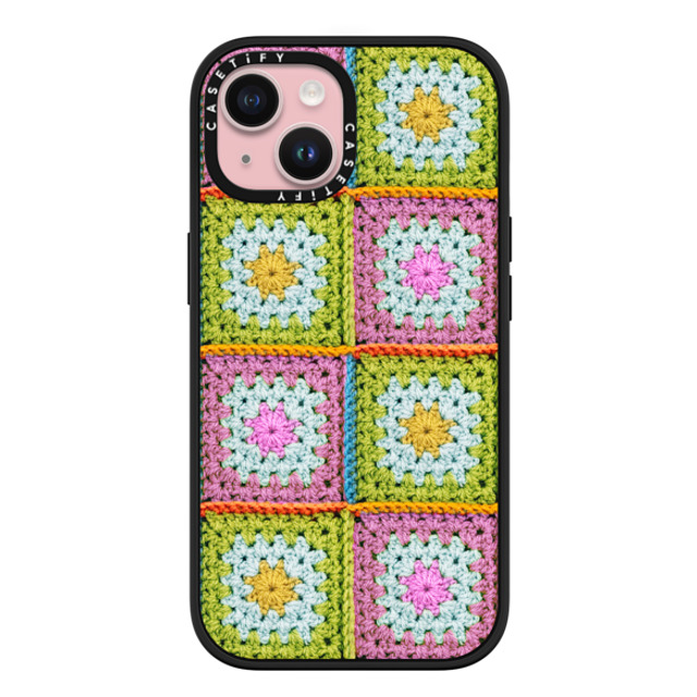 CASETiFY iPhone 15 ケース マットブラック インパクトケース MagSafe対応 Cottagecore Crochet Granny Squares