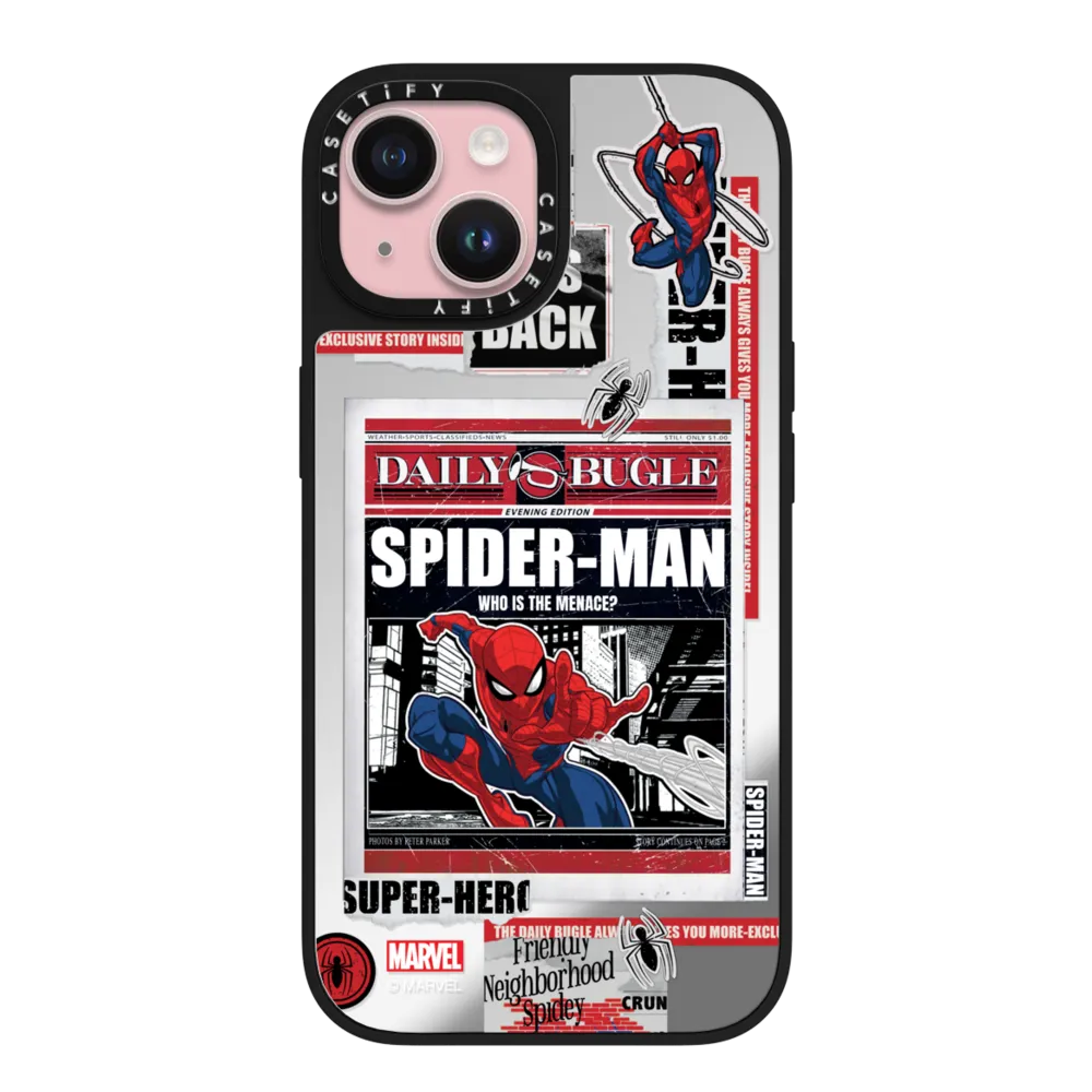 Mirror iPhone 15 Case MagSafe Compatible - Spider-Man Newspaper Sticker Case