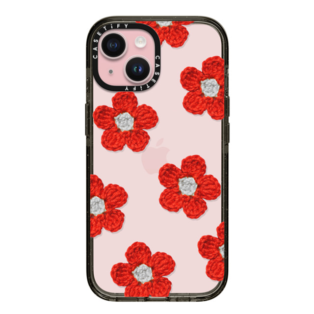 CASETiFY iPhone 15 ケース ブラック インパクトケース Y2K,Pattern Crochet Flowers - Red