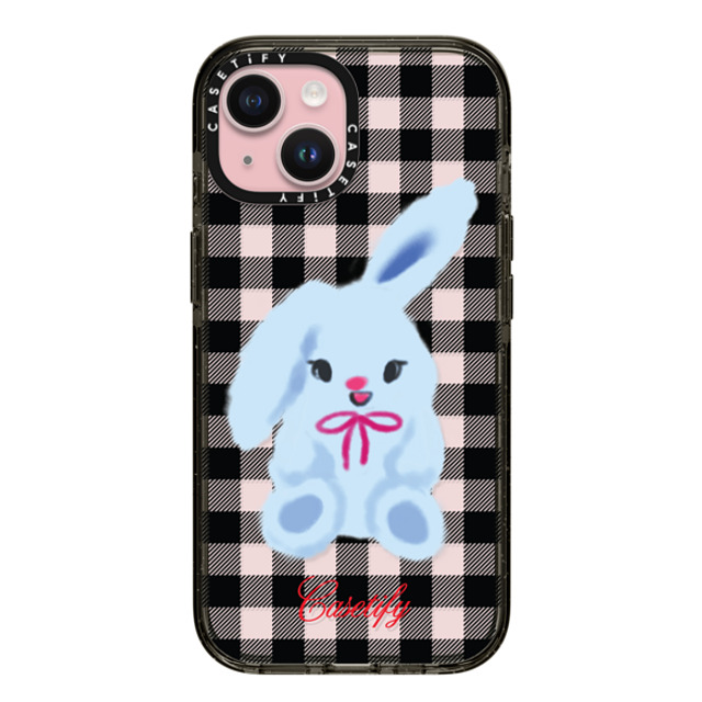 CASETiFY iPhone 15 ケース ブラック インパクトケース Animal,Cartoon Bunny with Plaid